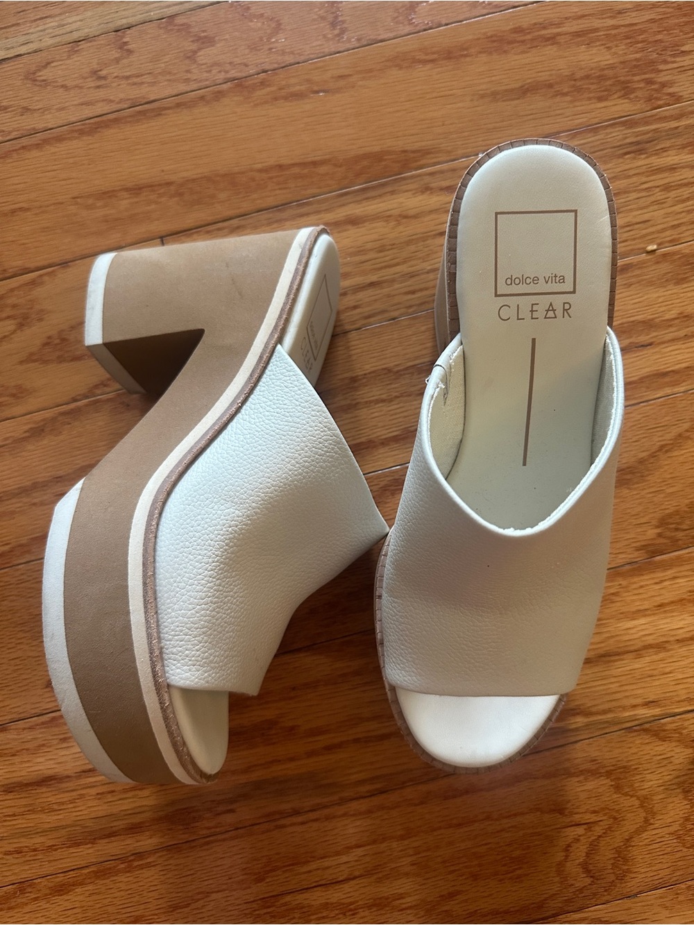 Dolce Vita Clear Cream Mules with Platform Sole